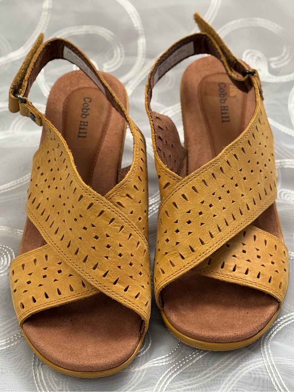 Cobb Hill by New Balance Mustard Perforated Suede Slingback Sandals